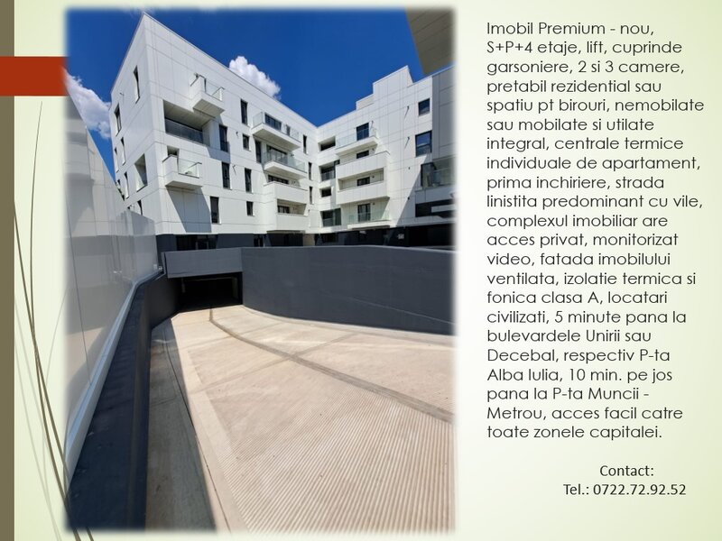 Decebal, Unirii, imobil Premium, prima inchiriere, centrala termica, curte.